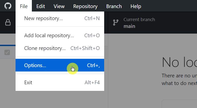 github desktop options